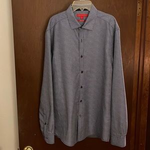 Blue and white diamond silky dress shirt